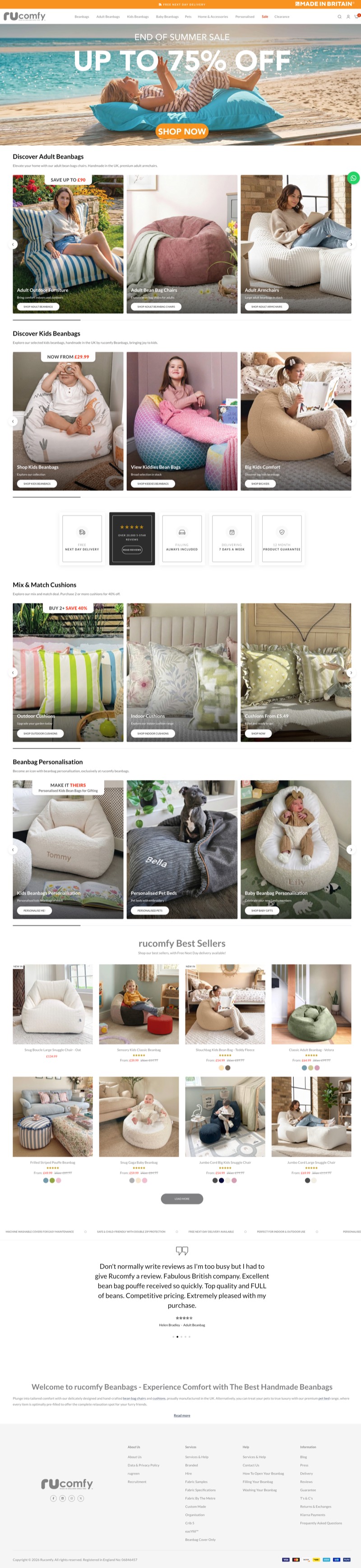 Full-page preview of the Rucomfy website designed by SJH Studio